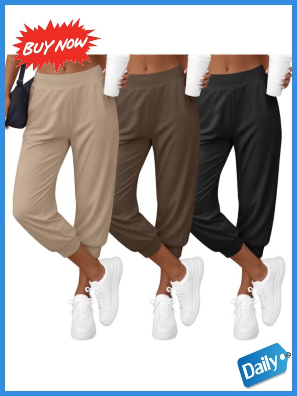Women's Capri Joggers 3 Pack Soft Stretch Athletic Sweatpants